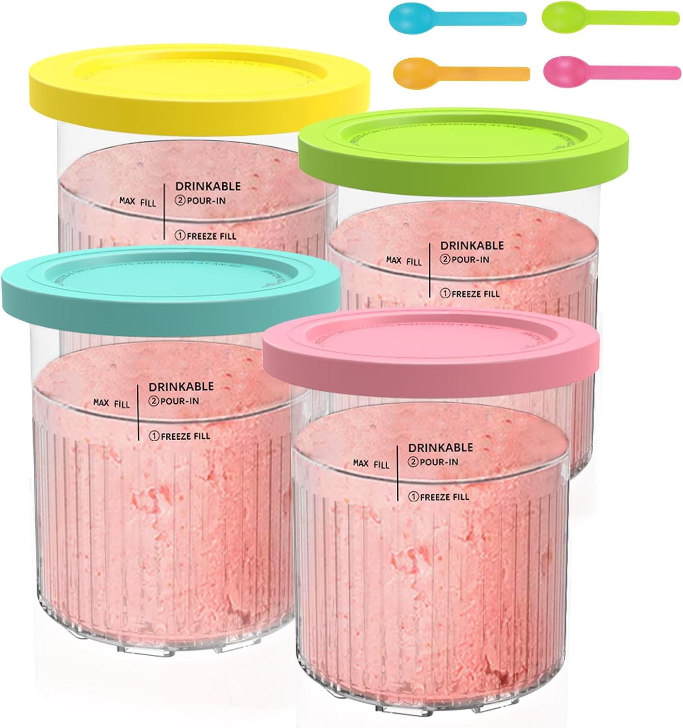 Detalle de Hejo glassbehållare för Ninja CREAMi Deluxe, 680 ml, 4-pack med lock