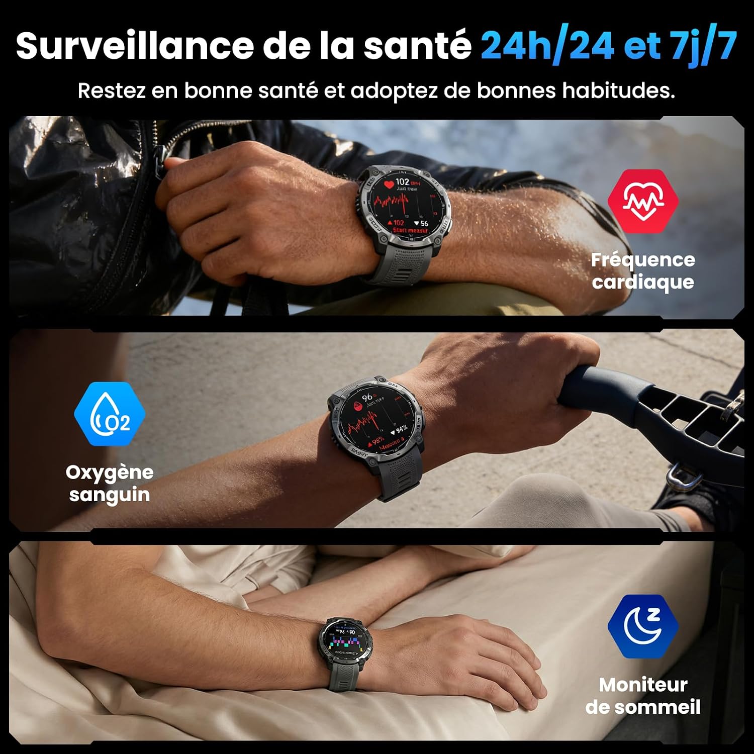Detalle 1 de Joautrial smartwatch voor heren met GPS, 1,43 inch AMOLED-HD en Bluetooth-oproepen