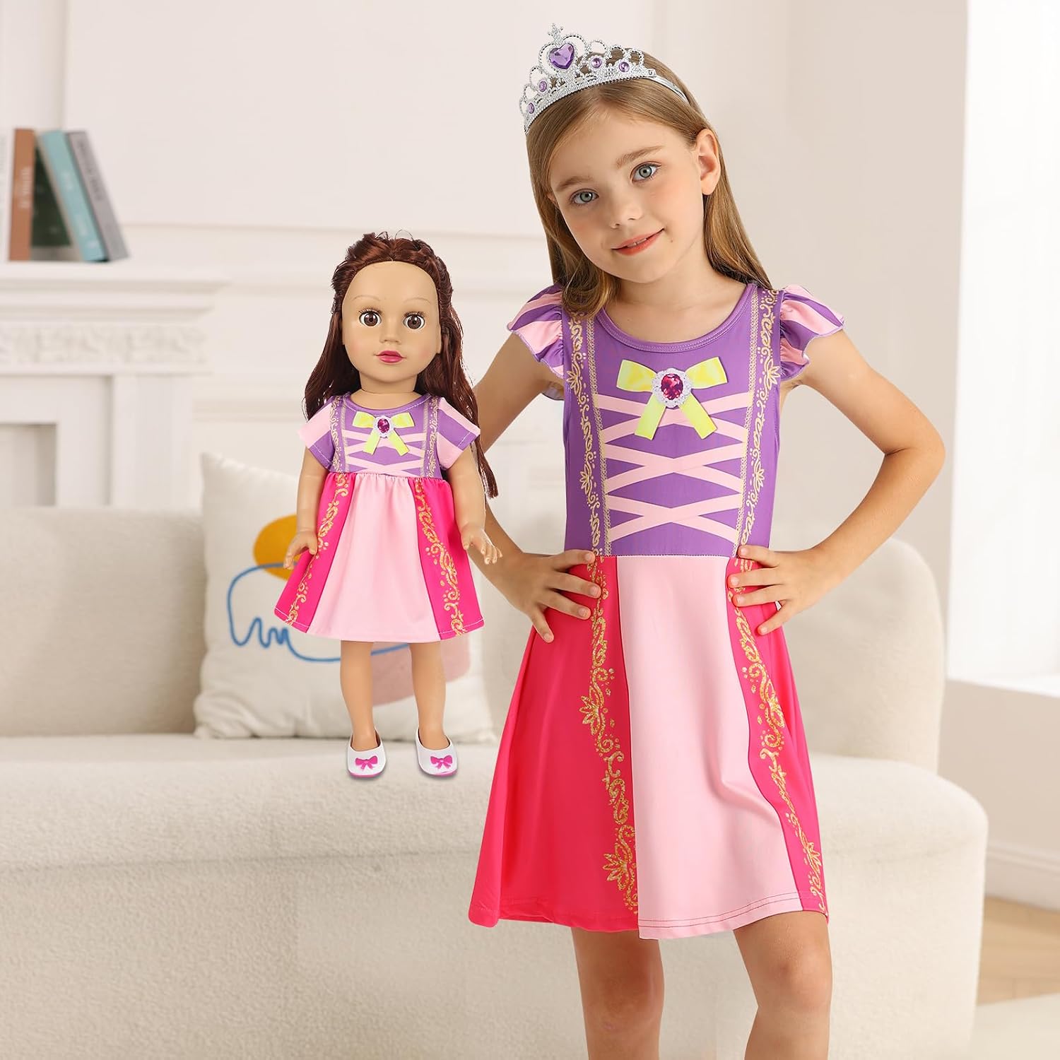 Detalle 2 de AmzBarley Matching Nightgown Set for Girls and 18-Inch Dolls, Flutter Sleeves