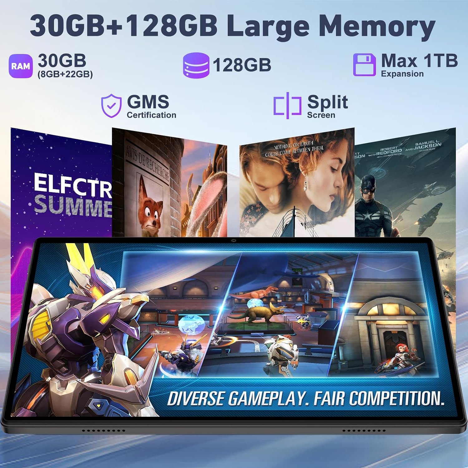 Detalle de Tablet 10 Inch Android 15 with Gemini AI, 30GB RAM & 128GB ROM (TF 2TB) — Keyboard & Mouse Included
