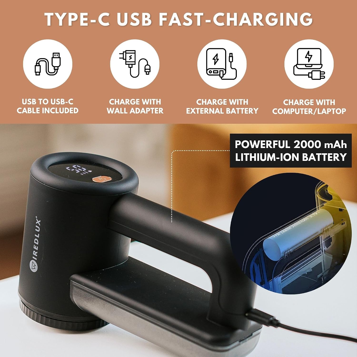 Detalle de Electric Lint Remover WiredLux – Rechargeable Fabric Shaver and Debobbler