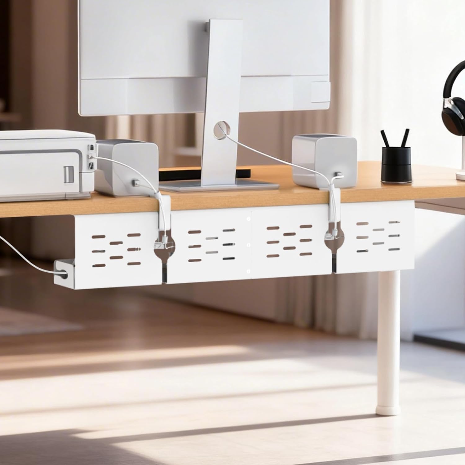 Thumbnail 5 de Univivi UN1451 Under Desk Cable Tray, 32-Inch White Steel, Clamp or Screw Mount