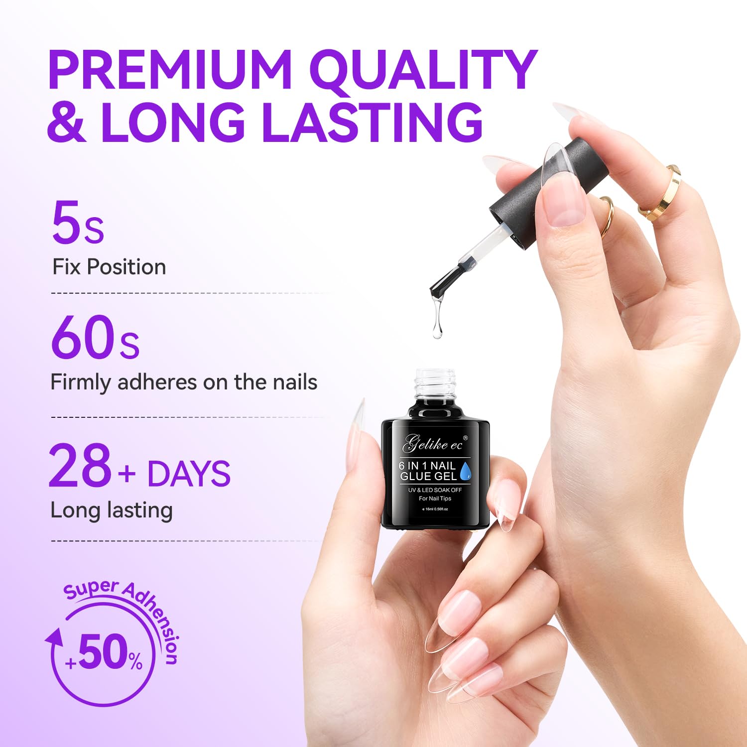 Detalle 2 de gelike ec Nail Glue Extra Strong Duo (6-in-1) – Nagelkleber für Kunstnägel, Tips & Press-on, UV-gehärtet, 32 ml