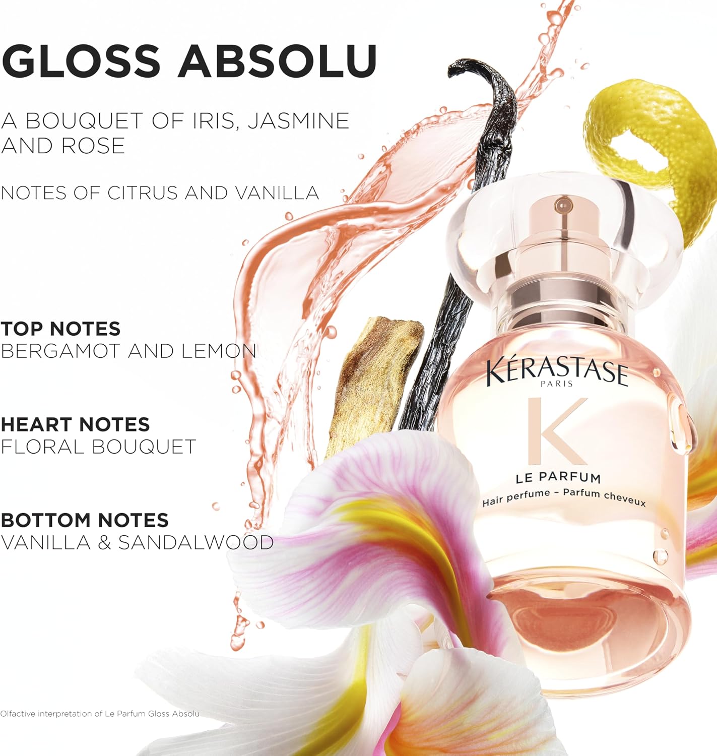 Detalle de KÉRASTASE Gloss Absolu – Le Parfum pour cheveux (30 ml) : parfum longue tenue au toucher plus doux