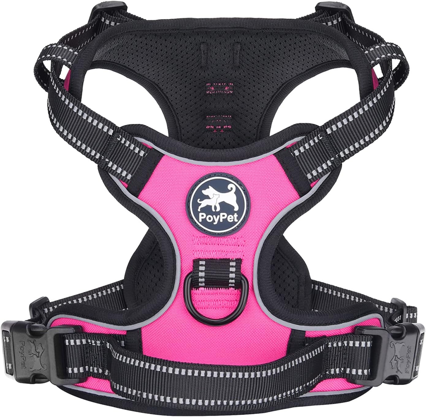 PoyPet No Pull Dog Harness – Reflective Vest with Dual Leash Attachments and Easy Control Handle