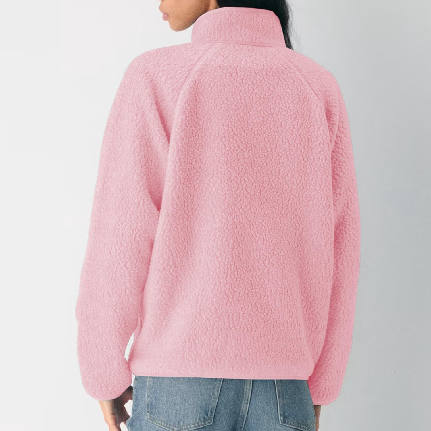 Detalle 2 de Hixiaohe Women's Fuzzy Fleece Sherpa Jacket, Full-Zip with Stand Collar