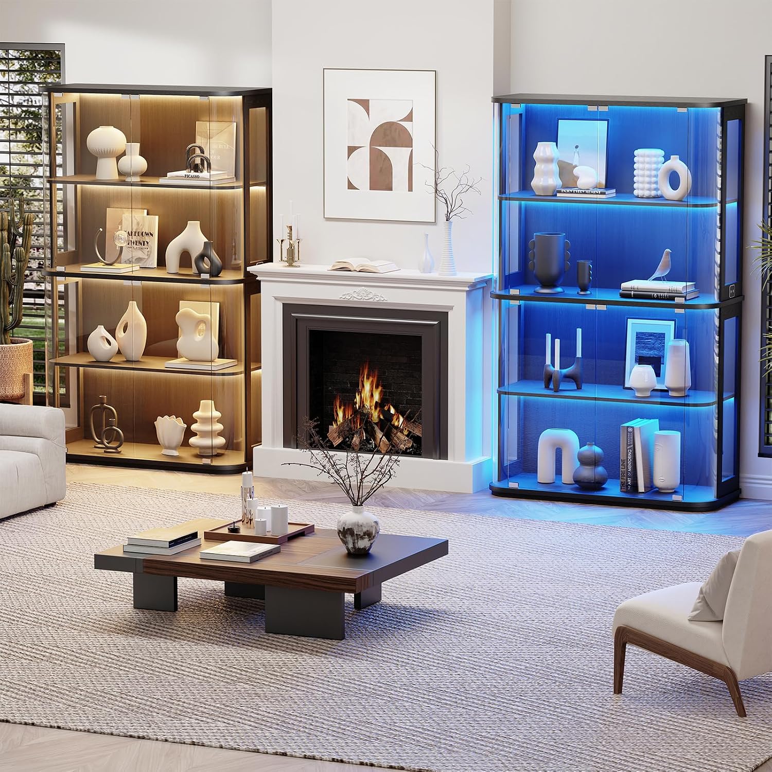 Detalle 2 de BROTTAR BD011B Display Cabinet, 4 Tiers, 3-Colour LED Lights, Black