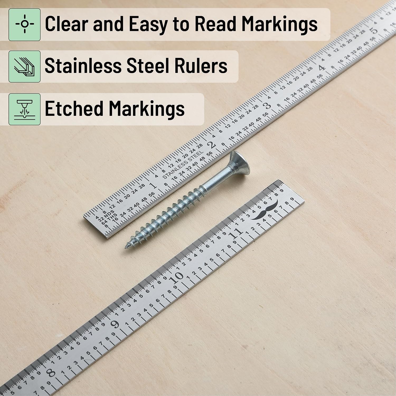 Detalle de Mr. Pen Machinist Ruler Set, 12-Inch Stainless Steel, 2-Pack