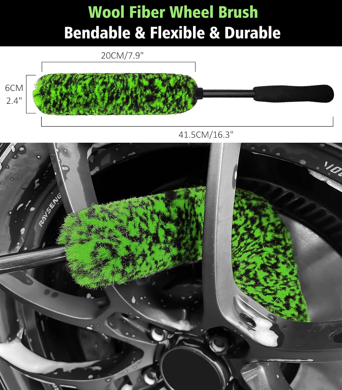 Thumbnail 3 de YeewayVeh 5PCS Pro Wheel Detailing Kit: 360° Bendable Wheel Brush, Premium Boar Hair Brush & Tire Shine Applicator
