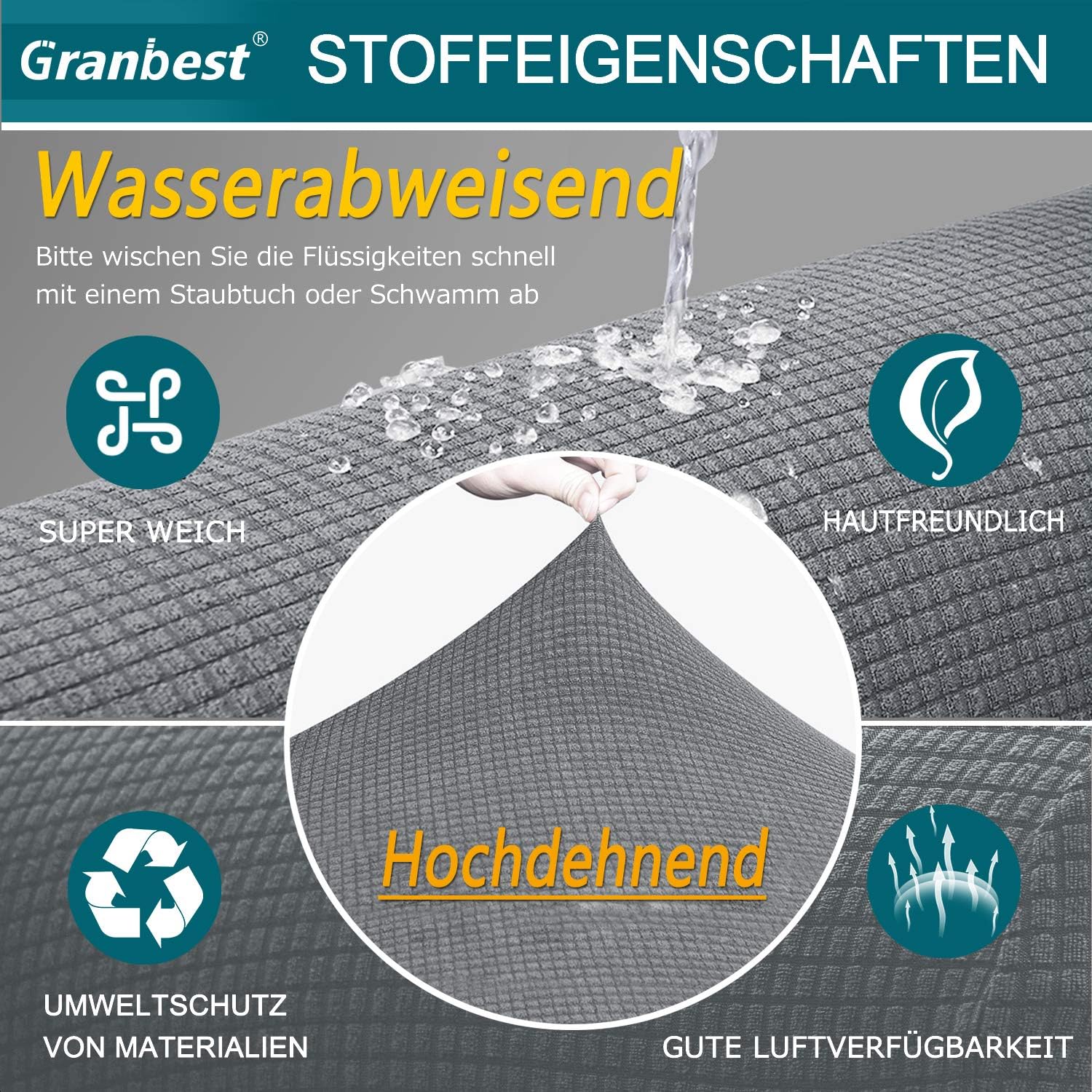 Detalle de Granbest Funda de Sofá Elástica y Resistente al Agua 🛋