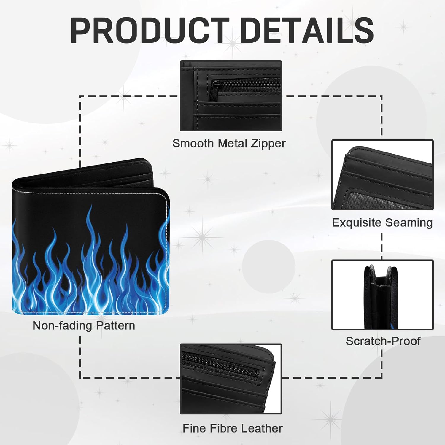Thumbnail 3 de NEIUJADK Kids Wallets for Boys: Blue Flame Bifold with Zipper Coin Pocket
