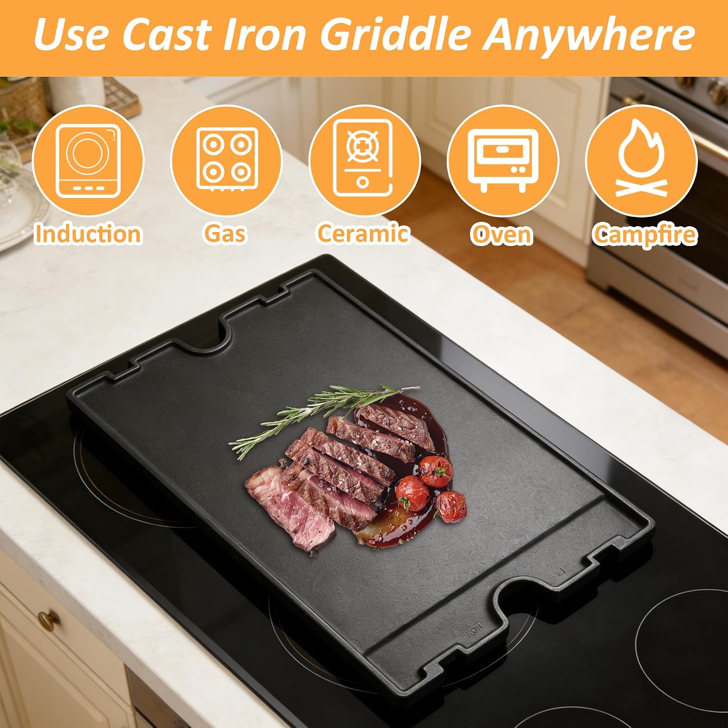Detalle 1 de SafBbcue Smooth +Ridged Surface Reversible Cast-Iron Griddle, 11239 Replacement