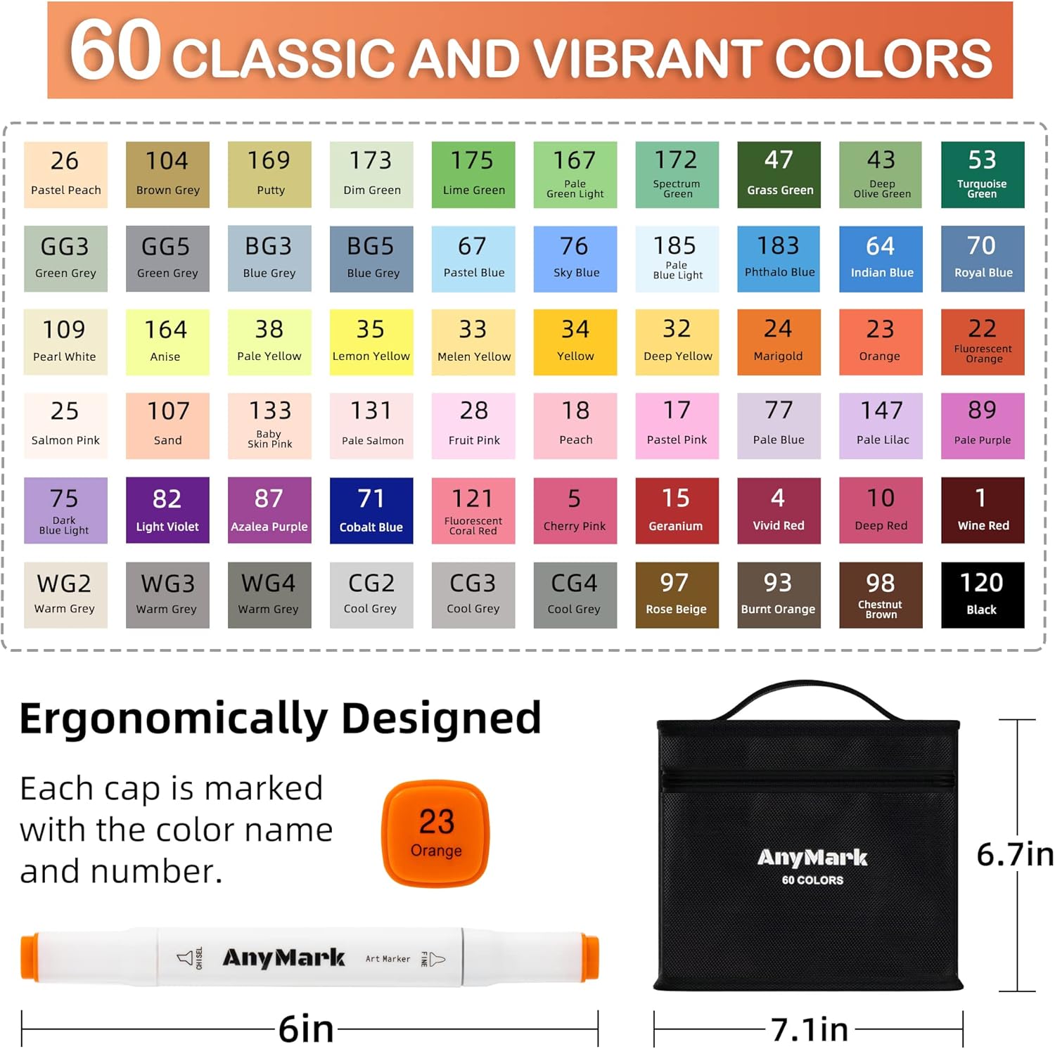 Thumbnail 3 de AnyMark Feutres alcool 60 couleurs: ensemble double pointe pour dessin et coloriage