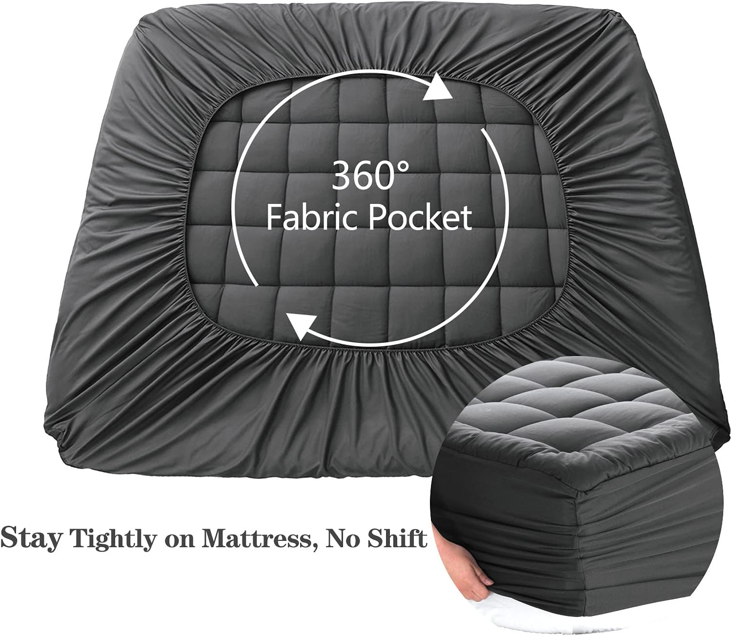 Detalle de EASELAND King Mattress Pad with Pillow-Top, Deep Pocket 21", Soft Down Alternative Microfiber