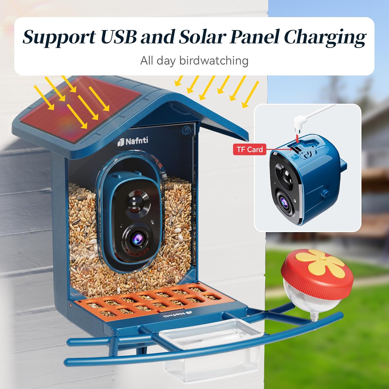 Thumbnail 4 de Nafnti Bird Feeder Camera: 2K HD solar-powered bird feeder camera with 2.4GHz/5GHz Wi‑Fi and AI bird ID