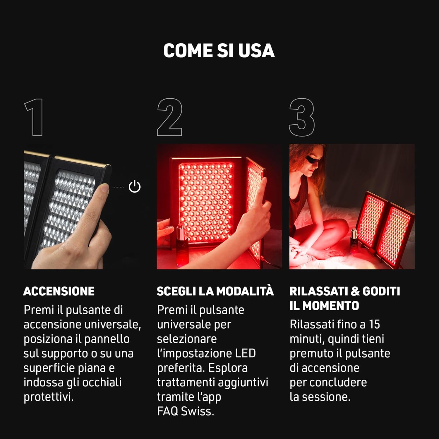 Thumbnail 5 de FAQ Pannello LED Dual: lampada multicolore con infrarosso vicino e 512 LED per routine relax e skincare