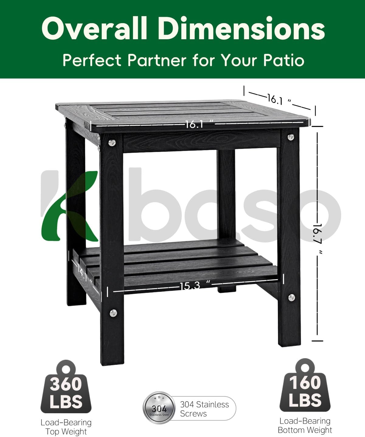 Thumbnail 2 de Kibaso ODST2741E 2-Tier Outdoor Side Table, Black HDPE Wood-Look