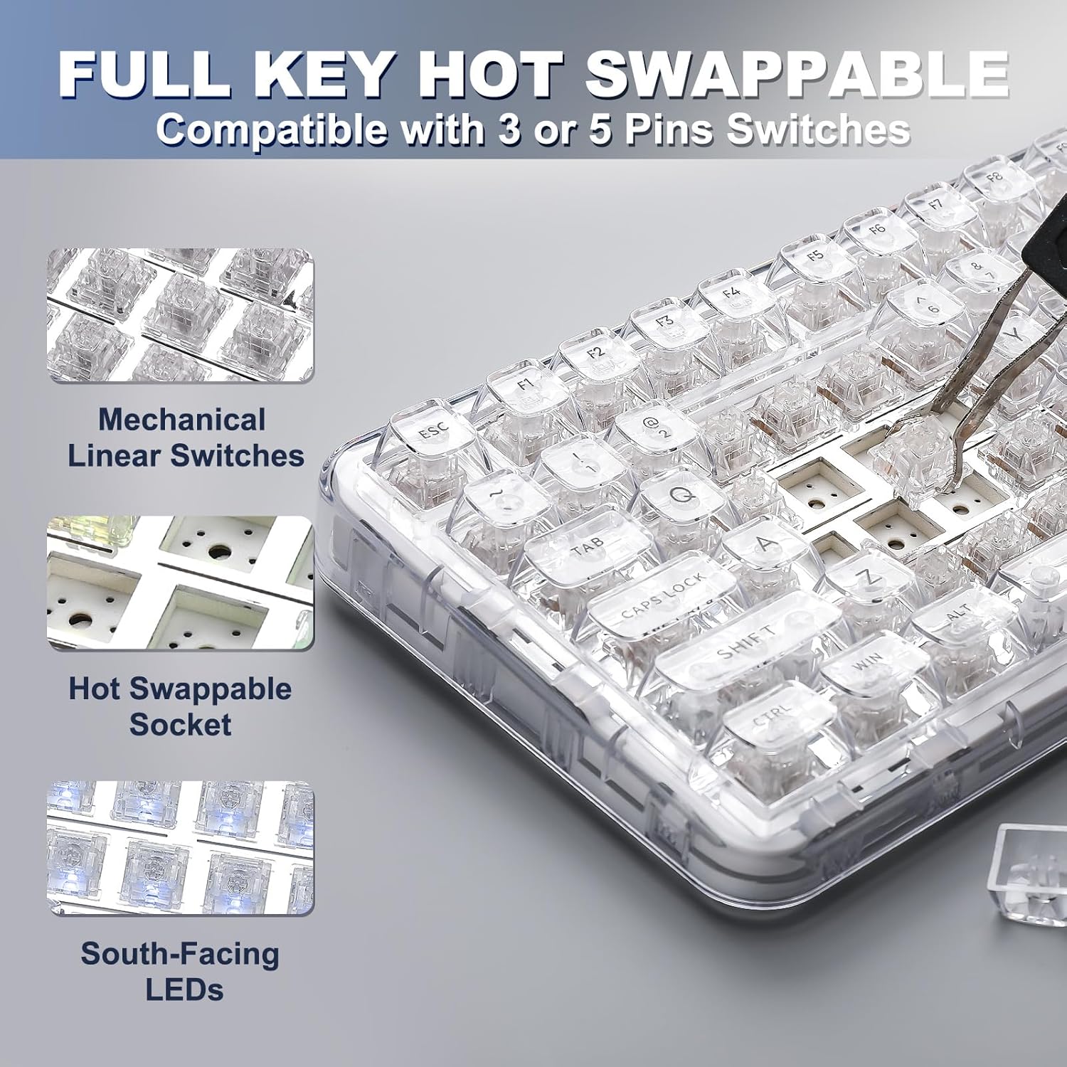 Thumbnail 4 de YUNZII X98 QMK/VIA Wireless Mechanical Gaming Keyboard with Knob (Tri-Mode, Hot-Swappable, White Crystal Switch)