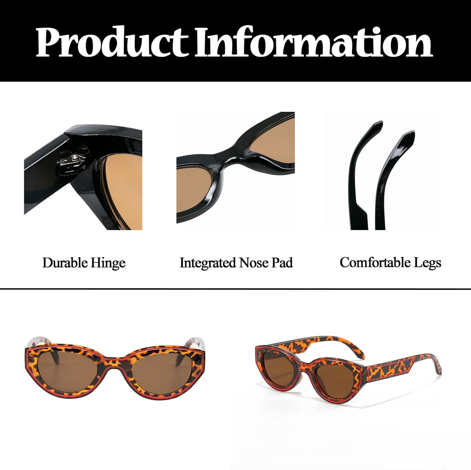 Detalle de LJCZKA Retro Oval Cat Eye Sunglasses – UV400 Protection, 90s Vintage Style