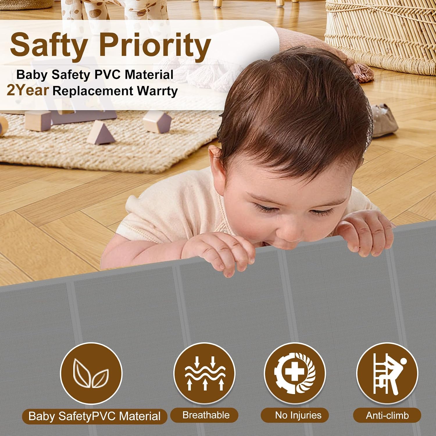 Detalle de Miumoon SH20.006C 150-Inch Retractable Baby Gate, 34-Inch Gray Mesh