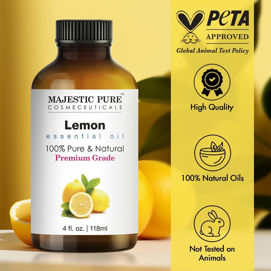 Thumbnail 1 de Majestic Pure Therapeutic-Grade Lemon Essential Oil (Cold-Pressed), 4 fl oz — Glass Dropper Included