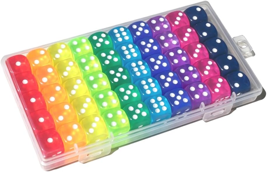Detalle de 50 Pieces Dice Set, 14mm Standard 6 Sided Colored Dice with Plastic Storage Box