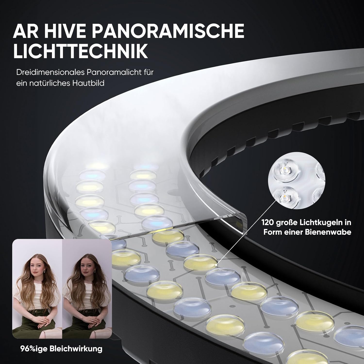 Detalle de KOSCHEAL 18 Zoll Ringlicht mit Ständer – 3000–6500K, einstellbare Helligkeit, Mikrofon- und Soundkartenhalter