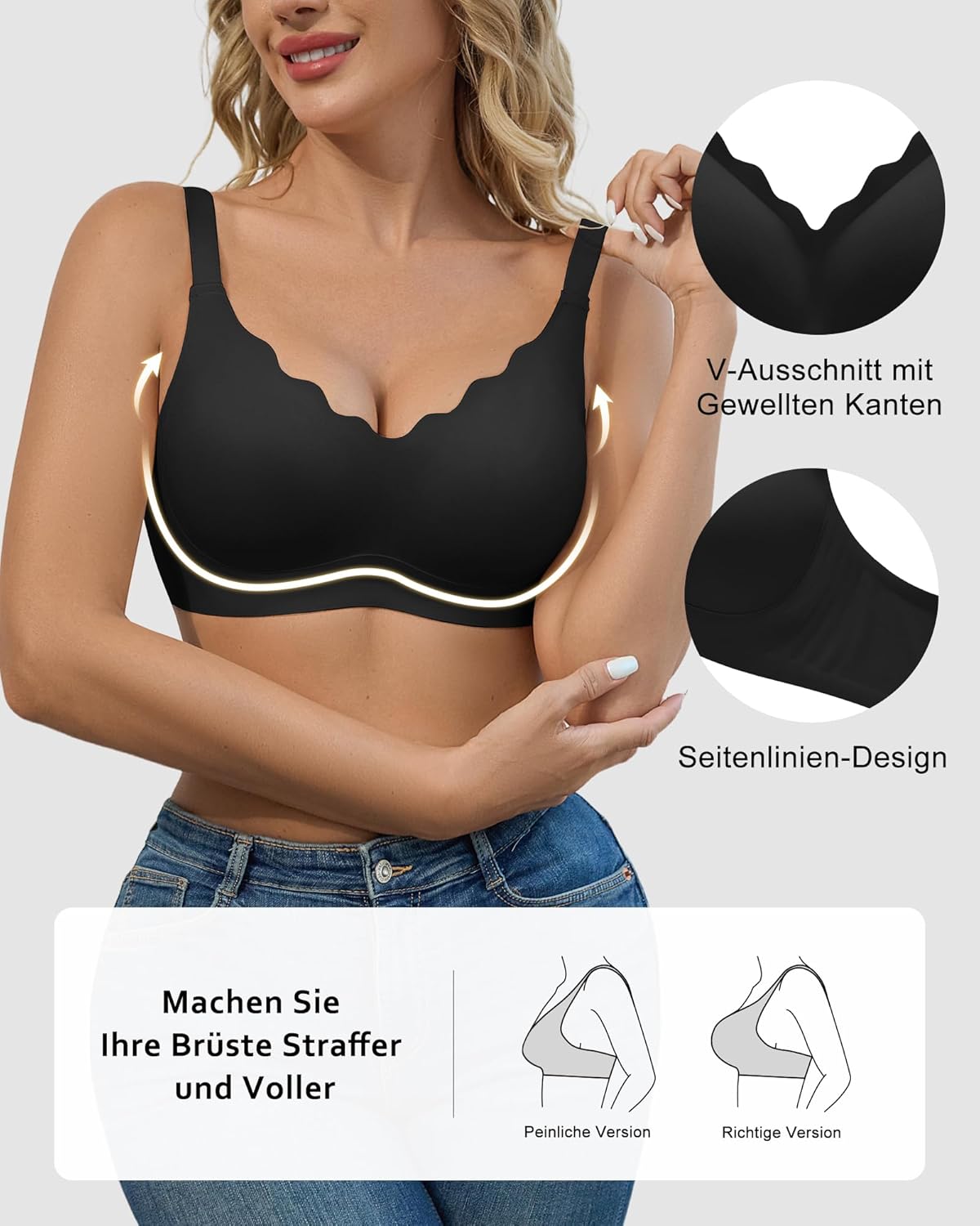 Thumbnail 1 de SHARICCA BH Damen Ohne Bügel – Nahtloser V-Ausschnitt, Gewellte Kanten & Push-Up