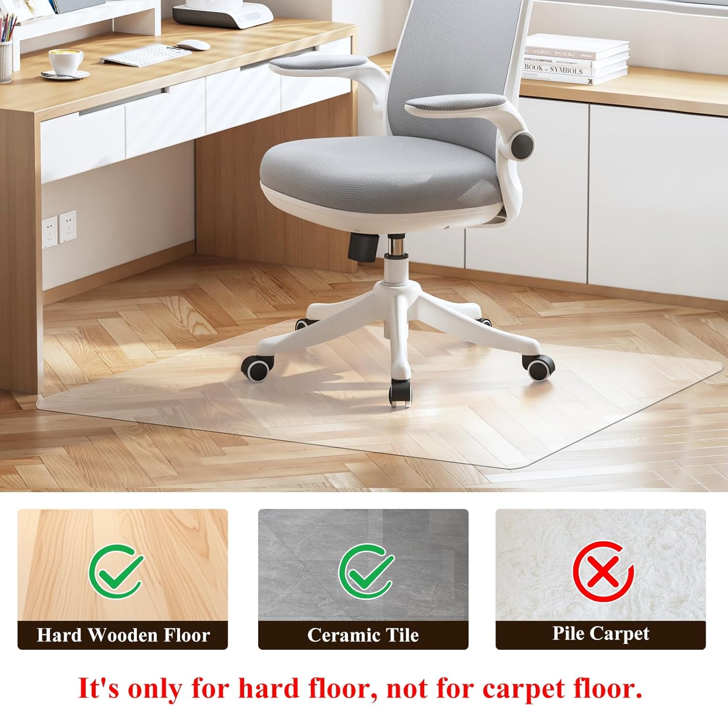 Thumbnail 1 de SHAREWIN Hard Wood Floor Chair Mat (120 x 75 cm) – Heavy Duty Anti-Slip PVC Protector