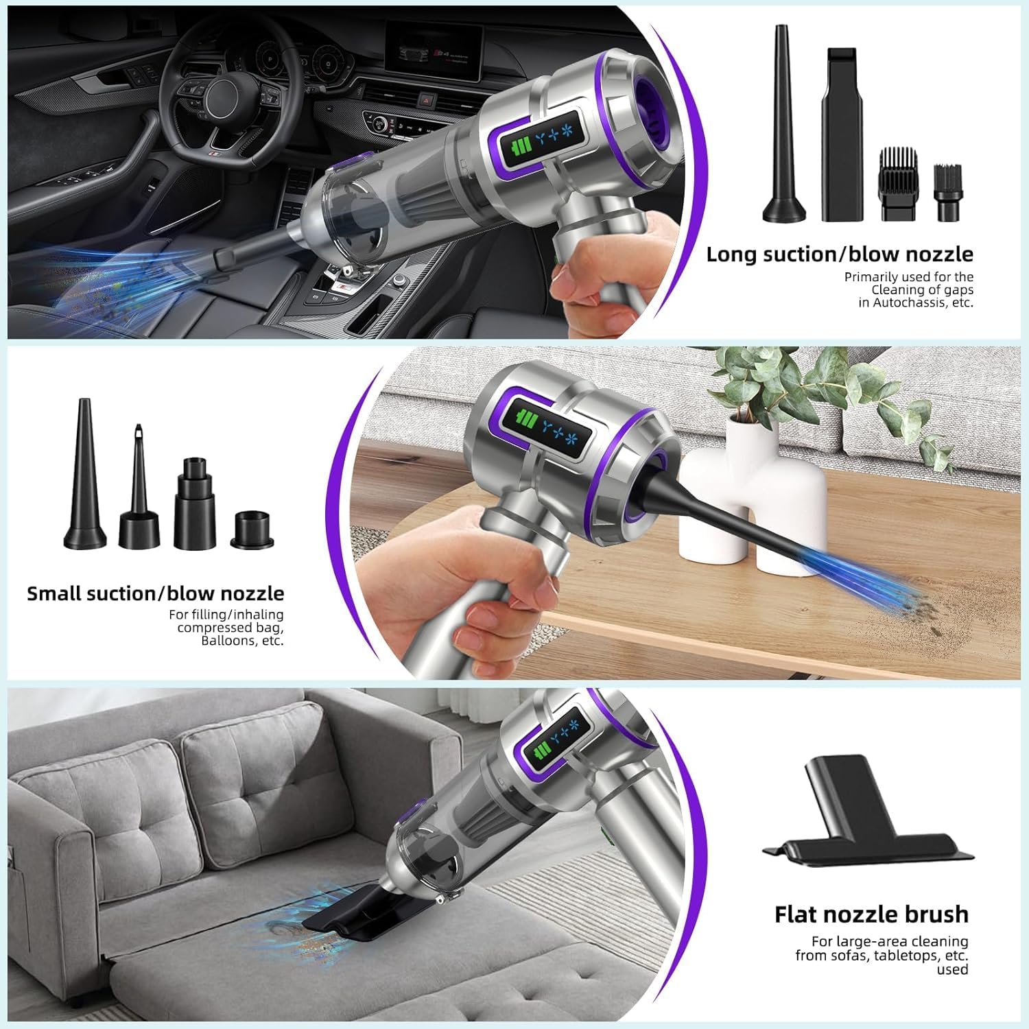 Thumbnail 5 de botatio Handheld Vacuum Cleaner (25000Pa) with 4-in-1 Car Cleaning, Digital Display & 1‑Touch Emptying