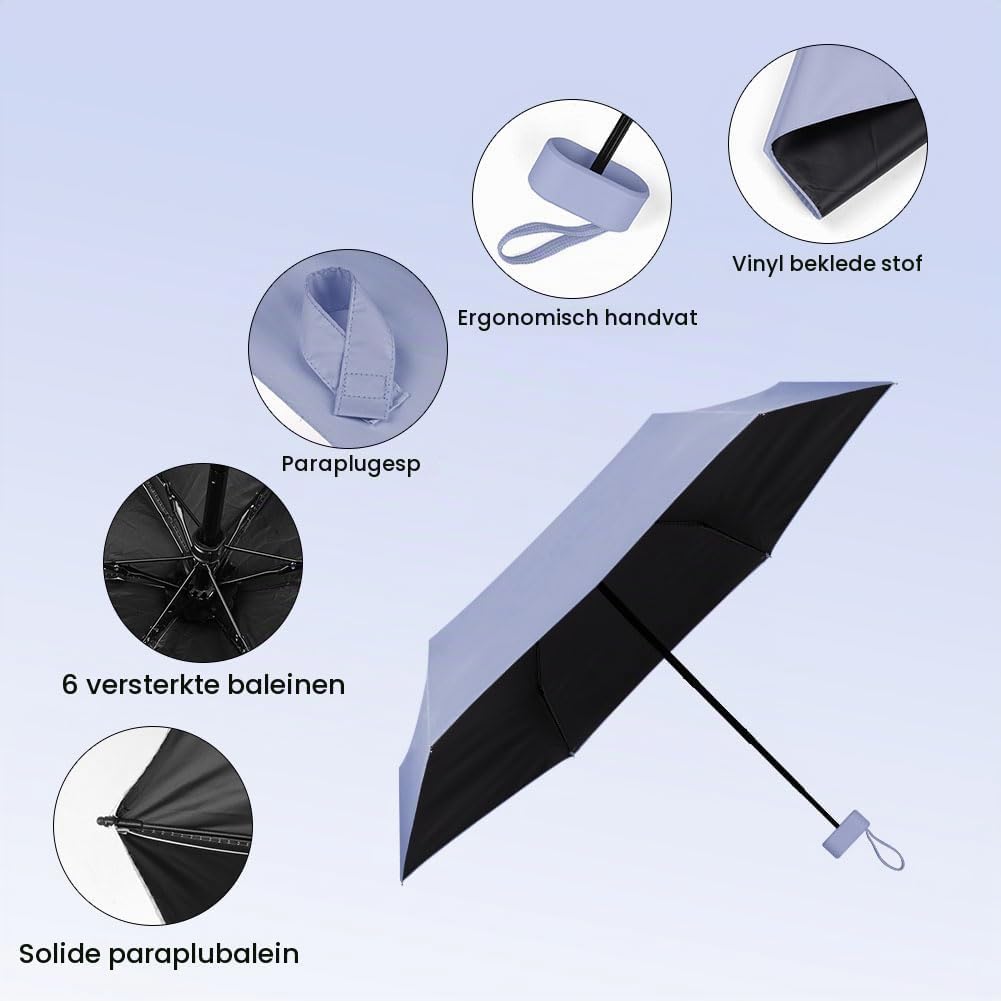 Detalle de Aolso opvouwbare reisparaplu met 6 metalen baleinen en UV-bescherming