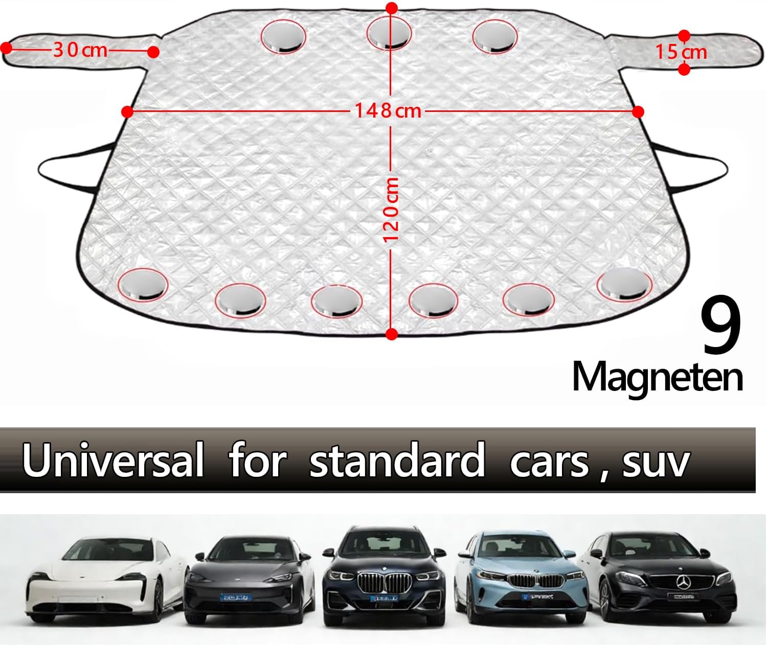 Thumbnail 1 de Laihur car windscreen cover (9 magnets) – UV sun shade for summer, frost & snow protection for winter