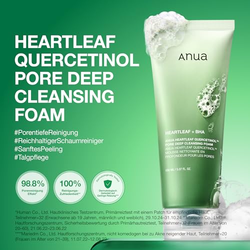 Detalle 2 de ANUA Heartleaf Quercetinol Pore Deep Cleansing Foam – Sanfte Tiefenreinigung mit Heartleaf & Hyaluronsäure