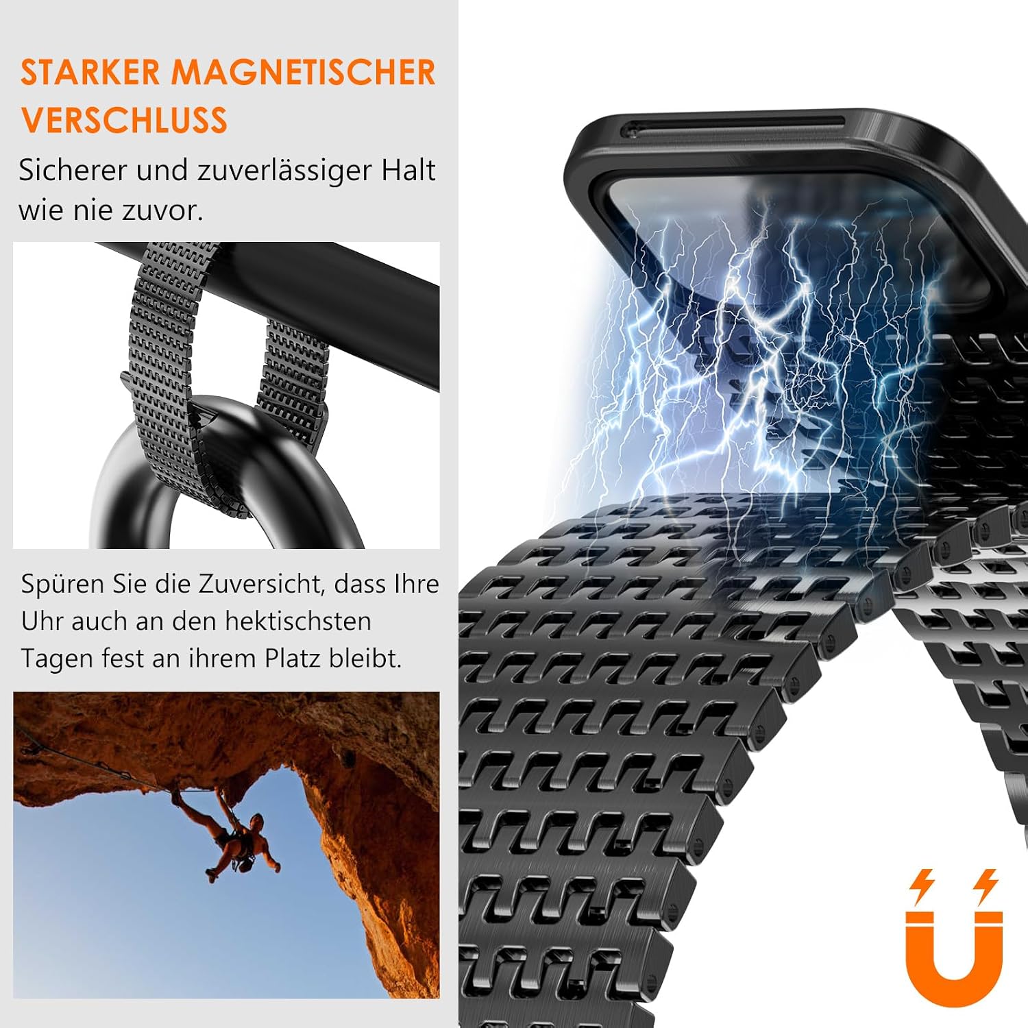 Detalle de Fullife Milanaise Armband – Edelstahl-Mesh für Apple Watch 40–49 mm, kompatibel mit Ultra und Serien | Magnetverschluss