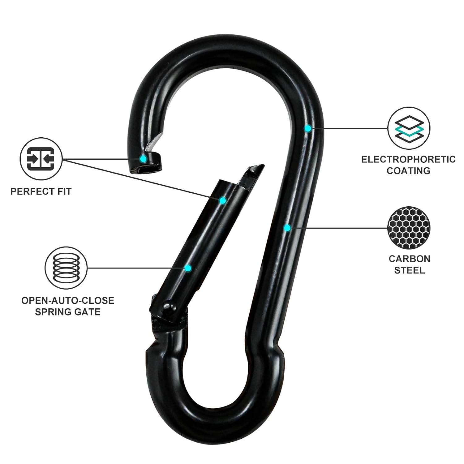 Detalle 2 de KINLINK 1.57-Inch Spring Snap Hooks, Black Carbon Steel, 10-Pack