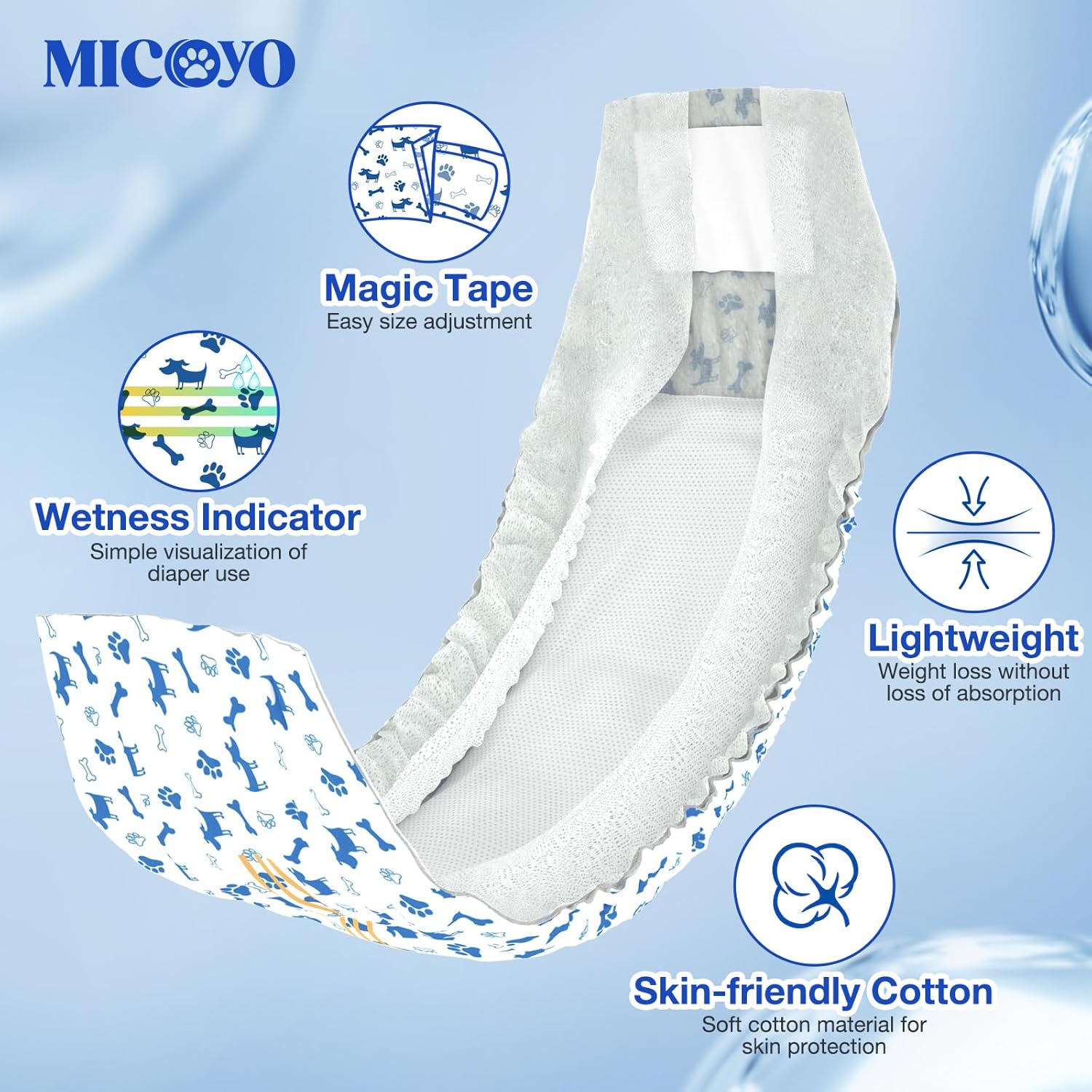 Thumbnail 4 de MICOOYO pannolini usa e getta per cani maschi con indicatore di umidità (confezione da 20, 4 taglie)
