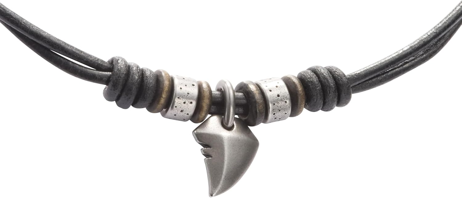Detalle de Fossil Herren-Kette Natural Surfer aus Edelstahl & Leder (schwarz), 42–47 cm – JF85832040