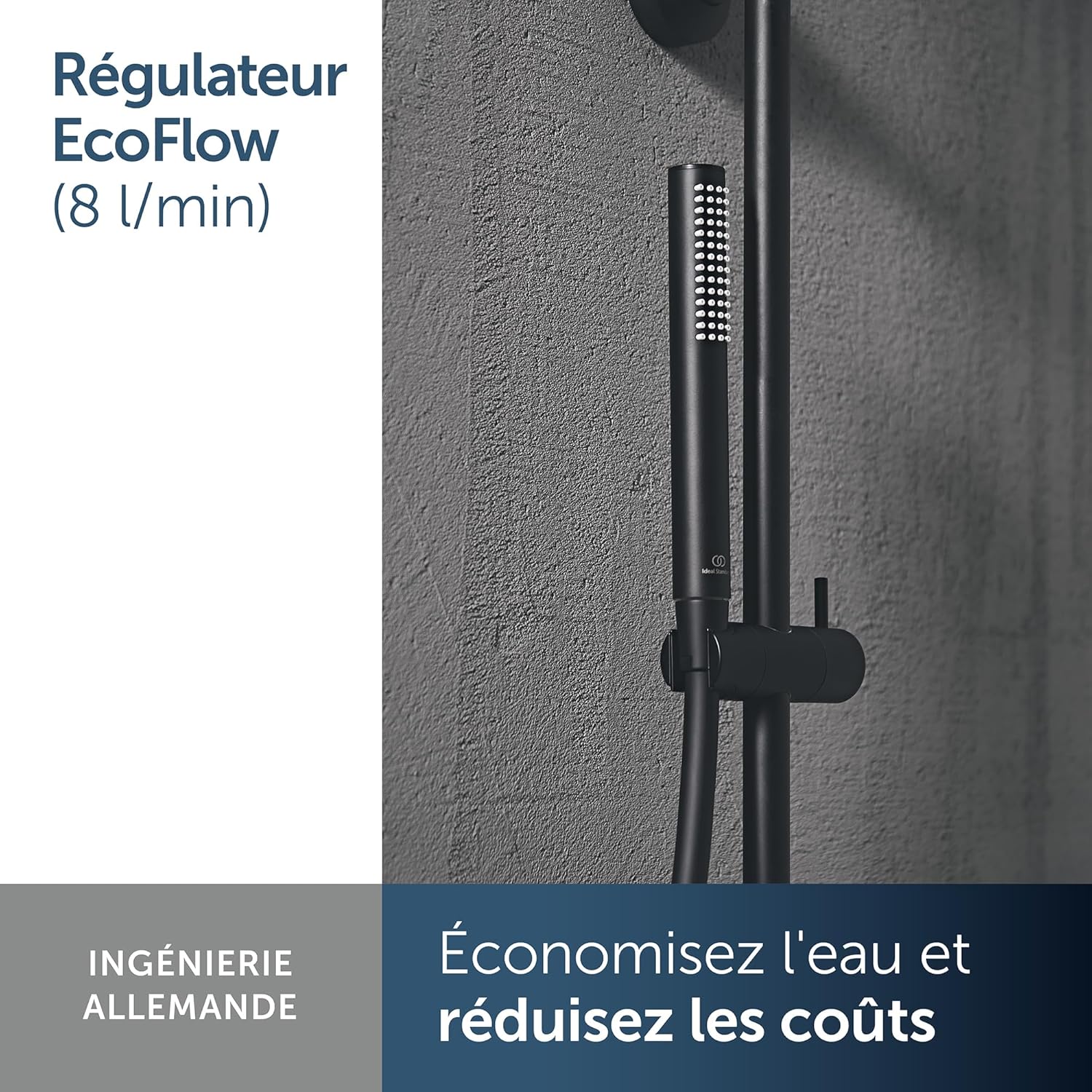 Thumbnail 2 de Ideal Standard Douchette à main Idealrain Atelier – Douchette mono-fonction, noir soie, économie d'eau