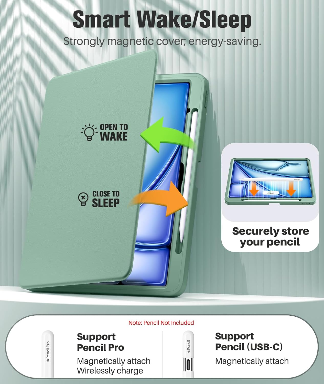 Detalle de MoKo iPad Air 13-Inch Case (M4/M3/M2) with Built-in Screen Protector – Agave Green