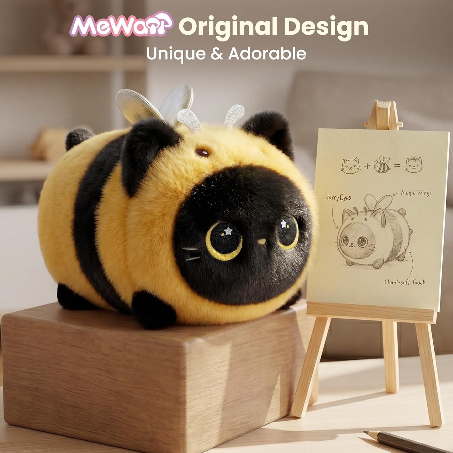 Detalle 2 de Mewaii Cat Bee Plush Pillow 8 Inch