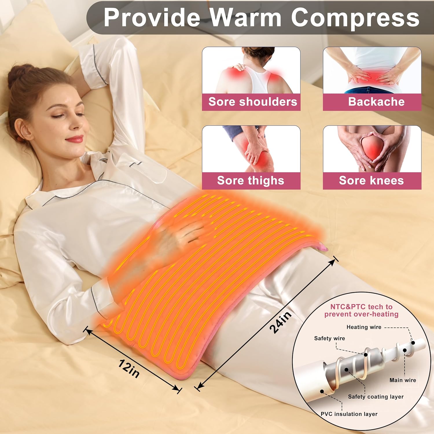 Thumbnail 4 de VANKADA TK-HP2412 Electric Heating Pad, 24" x 12", Flannel, 6 Settings