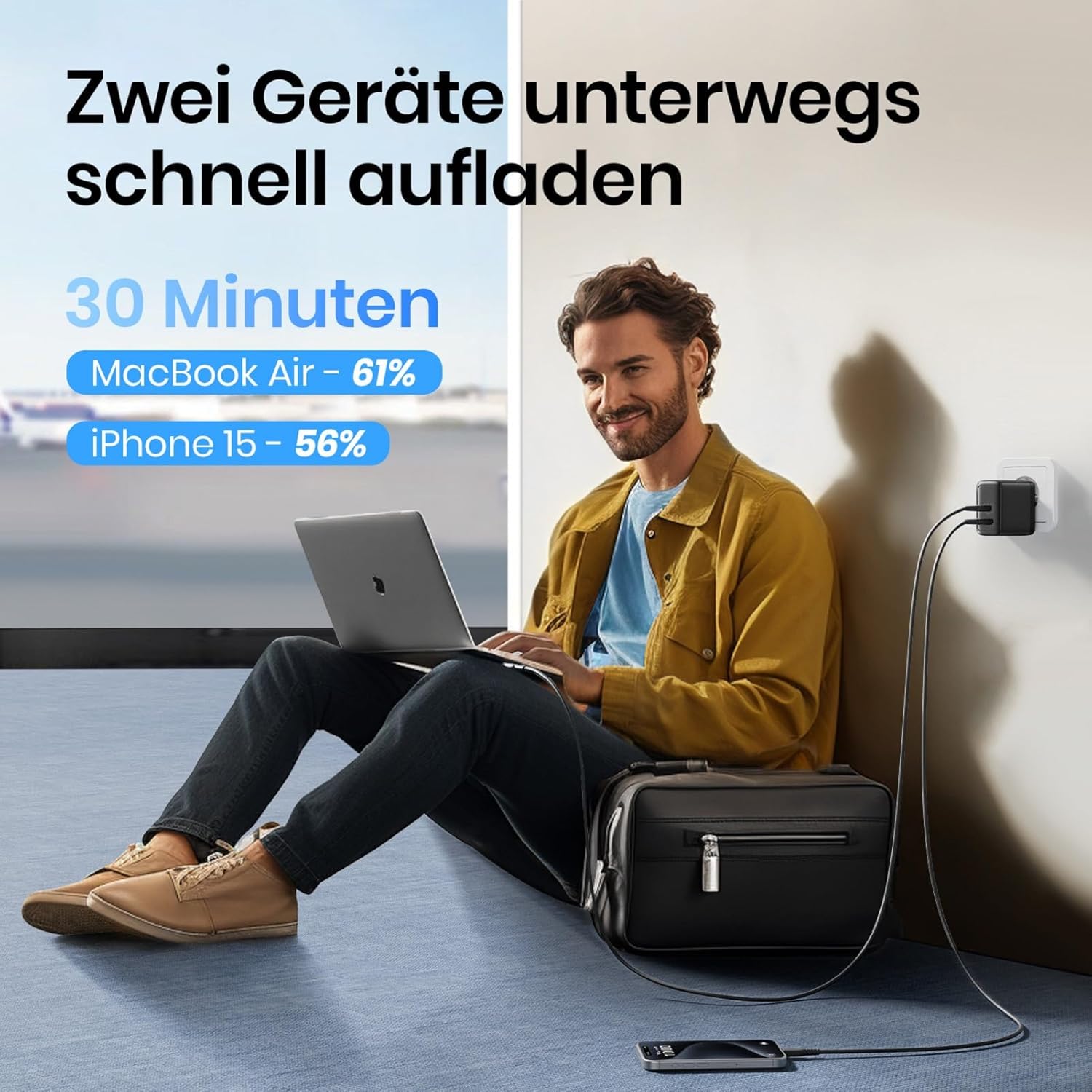 Detalle de INIU 65W Chargeur USB C GaN II — 2 ports (USB‑C + USB‑A), rapide et compact