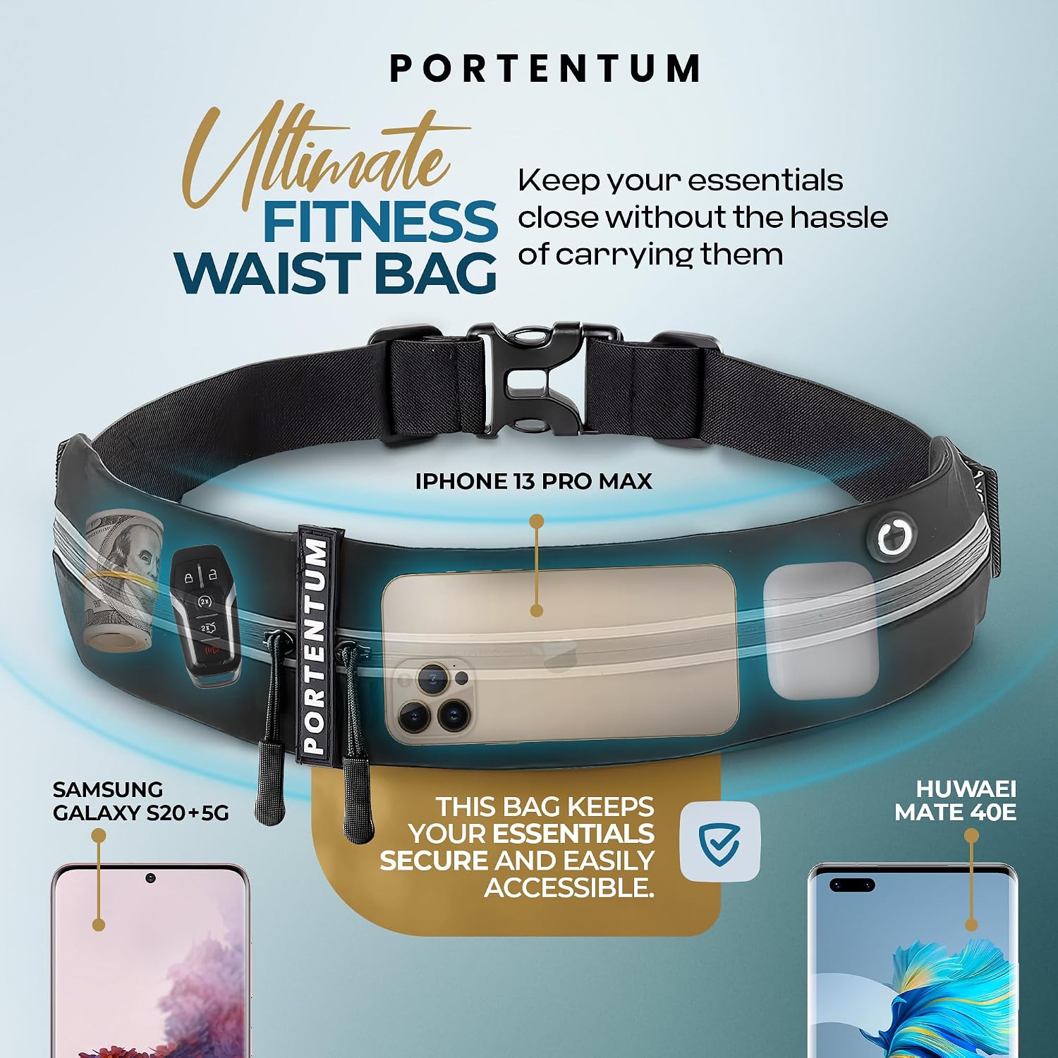 Detalle de PORTENTUM Ceinture Running – Banane porte téléphone pratique pour tous les smartphones
