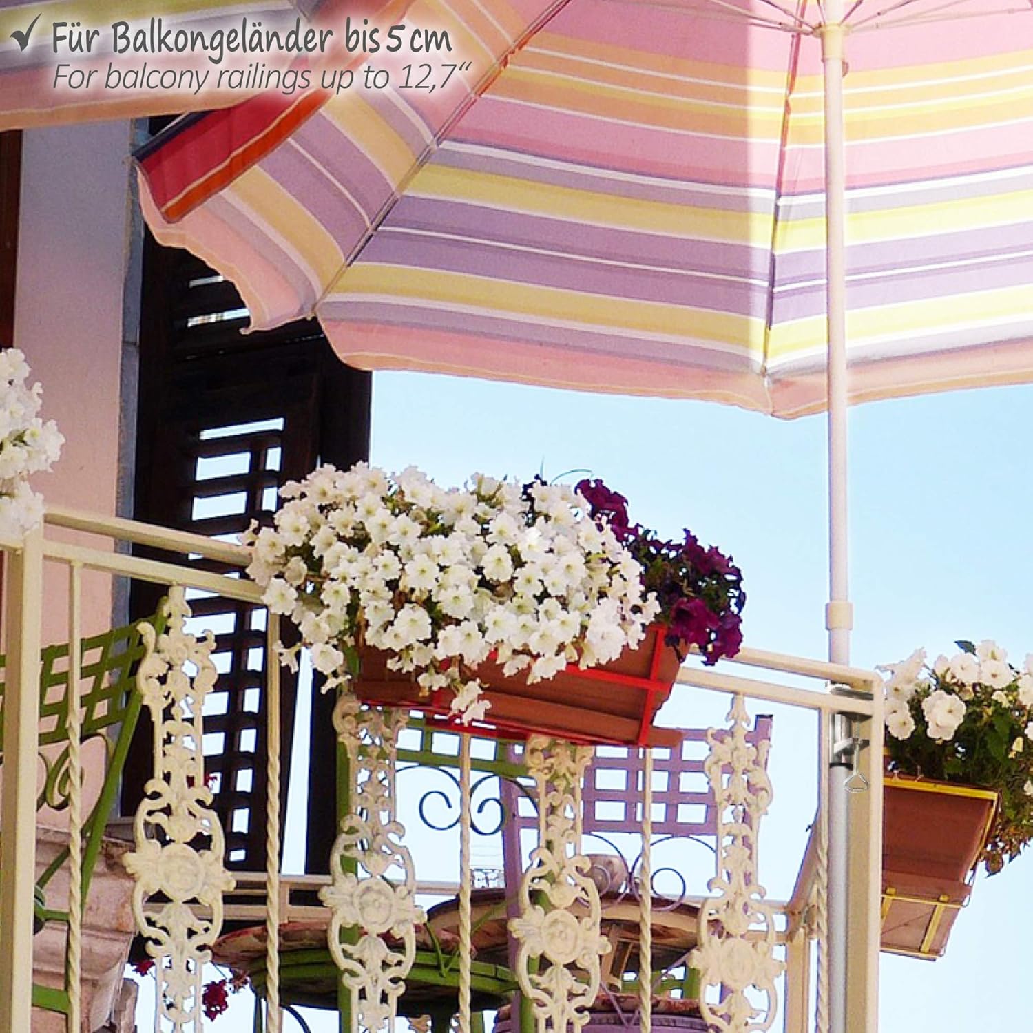 Thumbnail 1 de Com-four Porta Ombrellone in Metallo XL per Balcone e Terrazza, Ø 25–38 mm (1 pezzo)