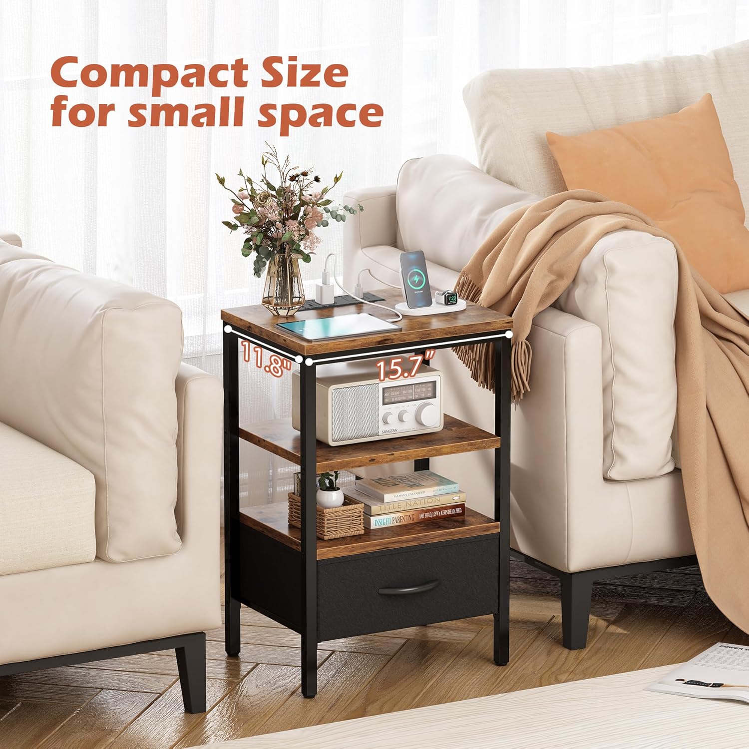 Thumbnail 6 de SUPERJARE Nightstand with Charging Station