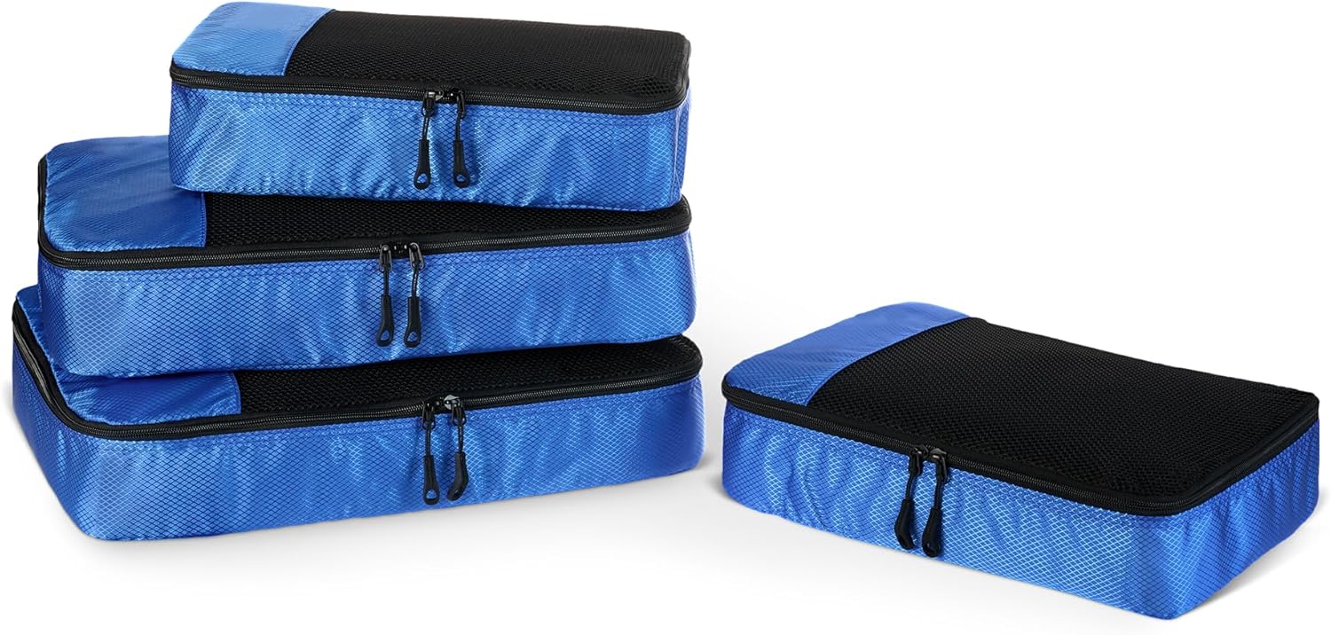 Detalle de Amazon Essentials Ensemble de 4 Cubes de Rangement – Taille M, Bleu (Anciennement Amazon Basics)