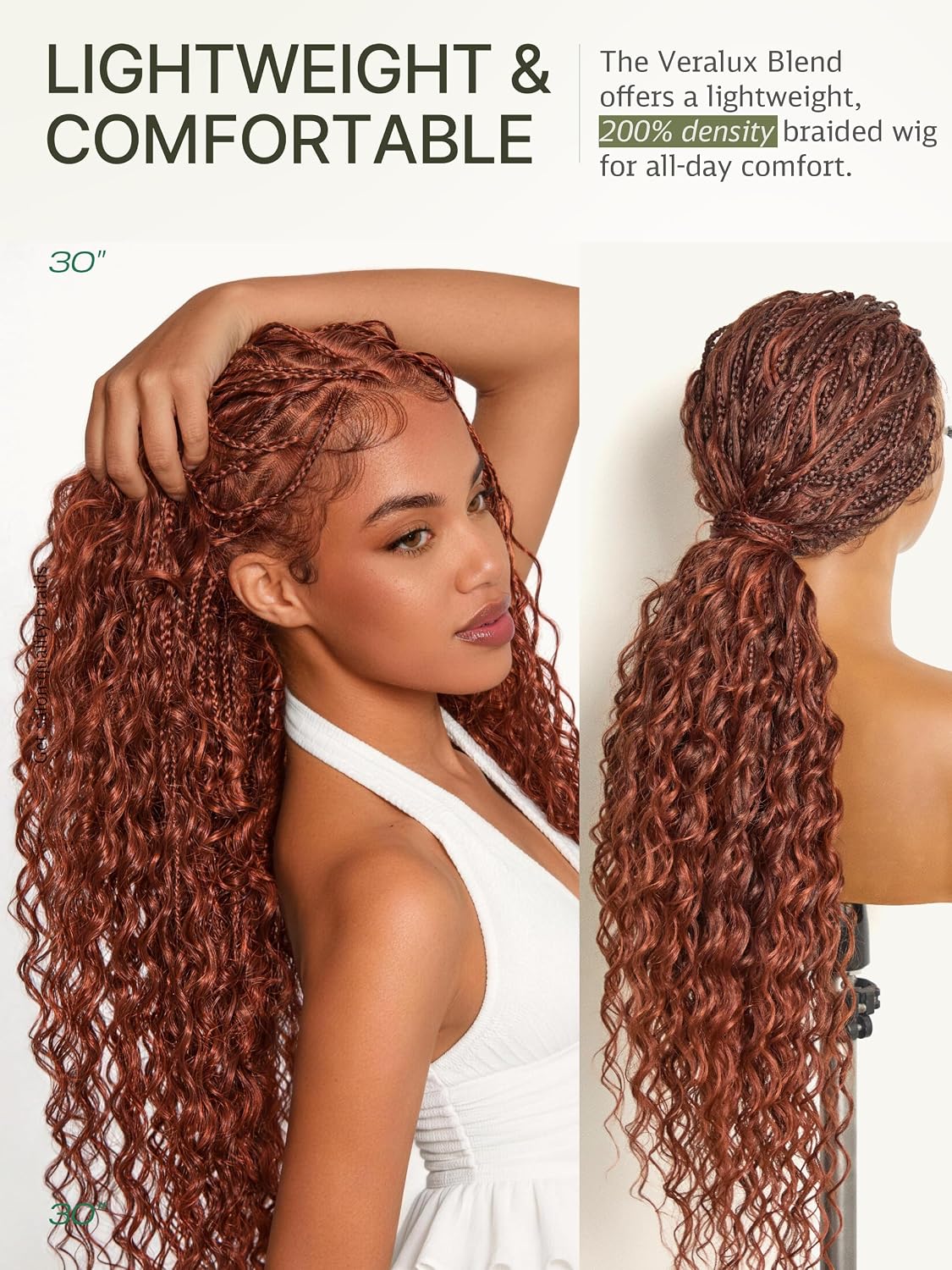 Detalle 2 de Frodio Veralux™ Fiber Full Lace Boho Braided Wig, 30-Inch Dark Ginger