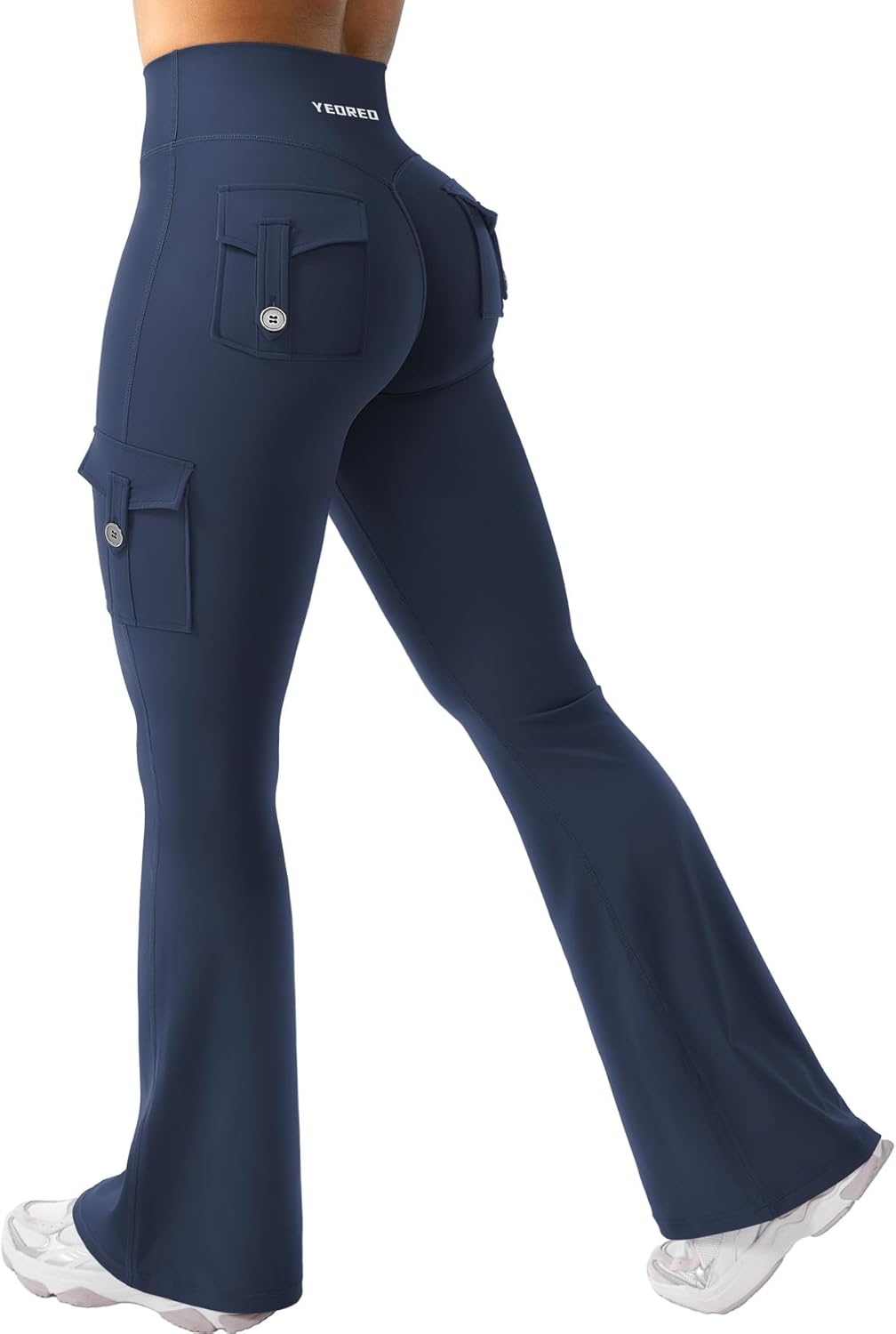 Detalle de YEOREO CoreFlex Damen Flare Leggings mit 4 versteckten Taschen, High Waist & Seamless Push-up