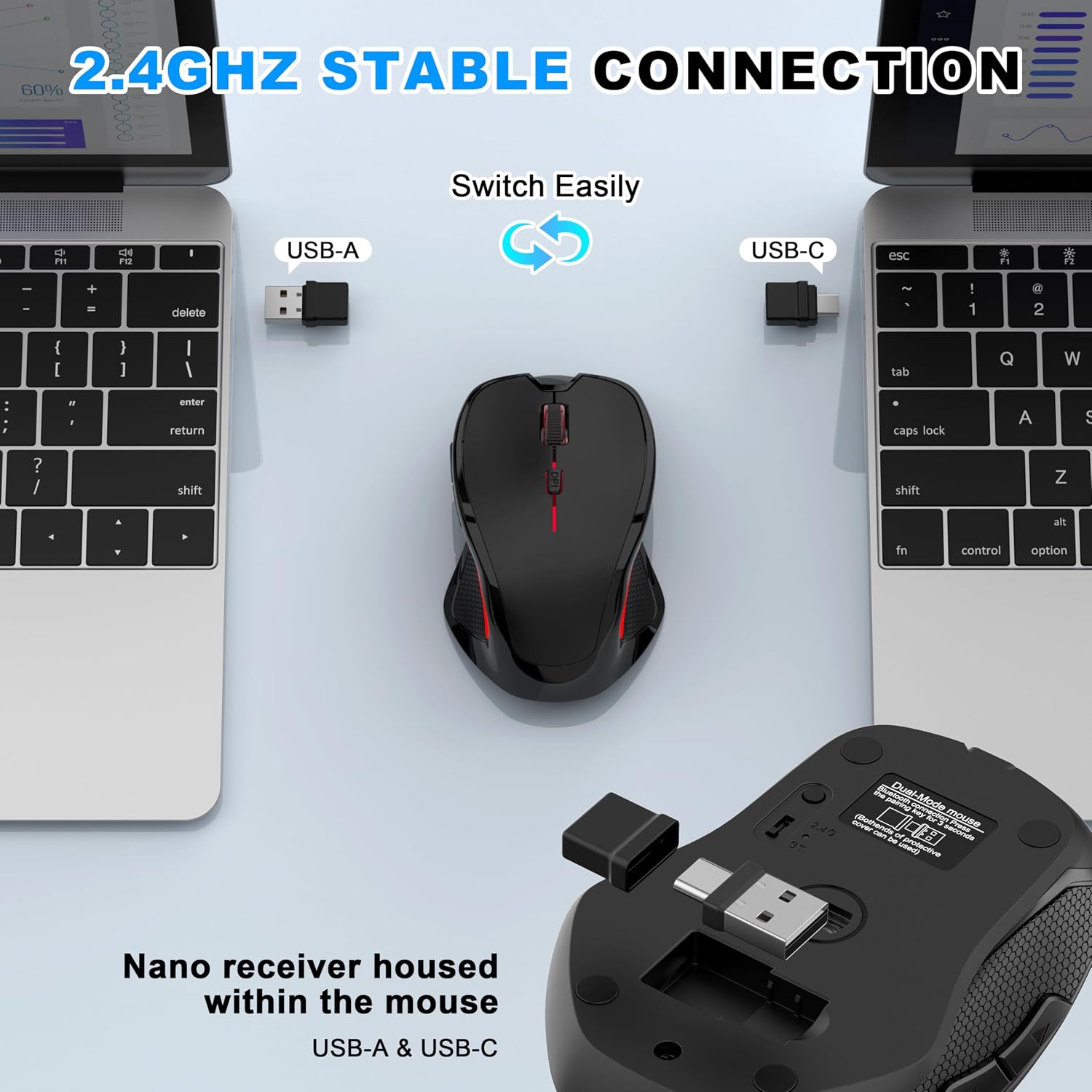 Thumbnail 3 de Azmall ergonomische kabellose Maus (Silent) mit 2,4 GHz & Bluetooth, 1600 DPI, für Laptop/PC/MacBook/iPad