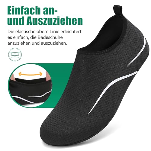 Detalle de RUOMU Badeschuhe Herren/Damen – Wasserschuhe, schnell trocknend, rutschfest und leicht für Strand, Pool & Wassersport